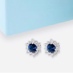 Blue Sapphire & Diamond Earrings | Platinum Set | Appraisal Included | $6,500
